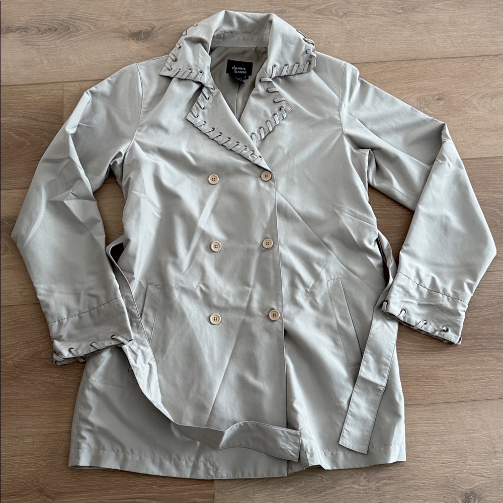 Dennis Basso Mid-Length Khaki Jacket Trench Coat Button Belted Spring Women’s S